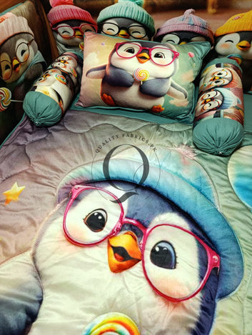 CS-1006: Cot Bedding Set - Cute Penguin Winter Wonderland