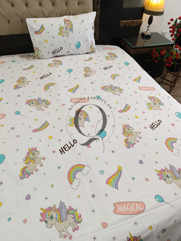KBS-2655: Kids Bed Sheet - Rainbow Unicorn Theme