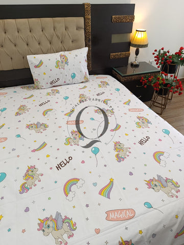 KBS-2655: Kids Bed Sheet - Rainbow Unicorn Theme