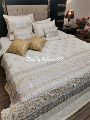 CS-627: Bridal 10 Pieces Comforter Set (Block Printing & Premium Quality Cotton Satin)