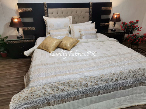 CS-627: Bridal 10 Pieces Comforter Set (Block Printing & Premium Quality Cotton Satin)