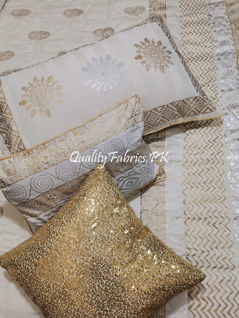 CS-627: Bridal 10 Pieces Comforter Set (Block Printing & Premium Quality Cotton Satin)