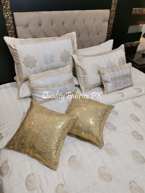 CS-627: Bridal 10 Pieces Comforter Set (Block Printing & Premium Quality Cotton Satin)