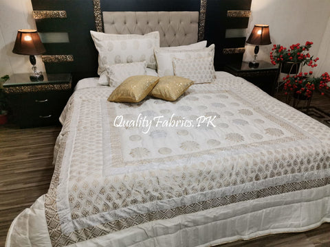 CS-629: Bridal 10 Pieces Comforter Set (Block Printing & Premium Quality Cotton Satin)