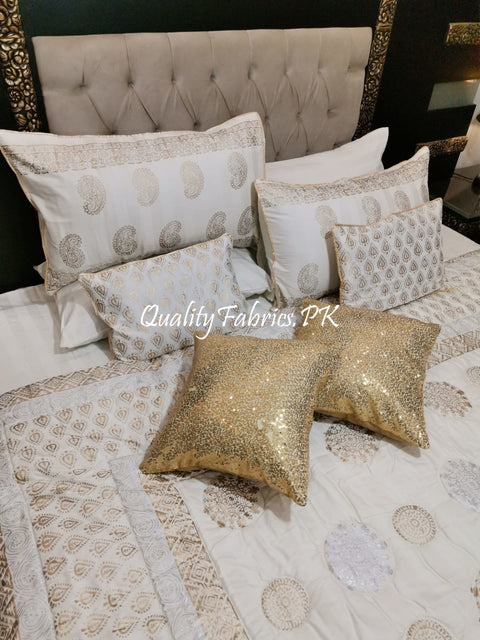 CS-629: Bridal 10 Pieces Comforter Set (Block Printing & Premium Quality Cotton Satin)