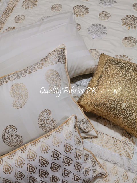 CS-629: Bridal 10 Pieces Comforter Set (Block Printing & Premium Quality Cotton Satin)