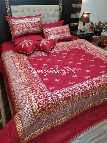 CS-636: Bridal 8 Piece Comforter Set (Block Printing & Premium Quality Cotton Satin)