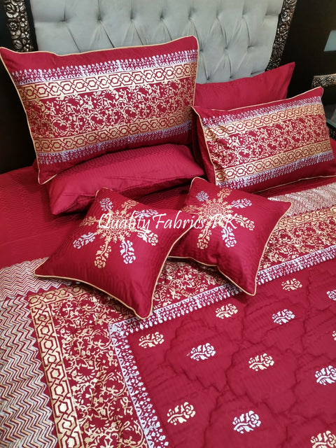CS-636: Bridal 8 Piece Comforter Set (Block Printing & Premium Quality Cotton Satin)