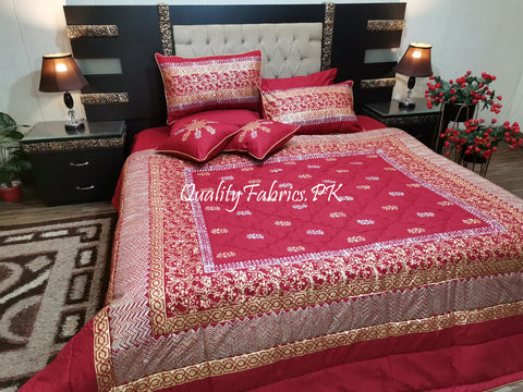 CS-636: Bridal 8 Piece Comforter Set (Block Printing & Premium Quality Cotton Satin)