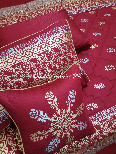 CS-636: Bridal 8 Piece Comforter Set (Block Printing & Premium Quality Cotton Satin)