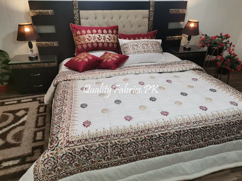 CS-638: Bridal 8 Piece Comforter Set (Block Printing & Premium Quality Cotton Satin)
