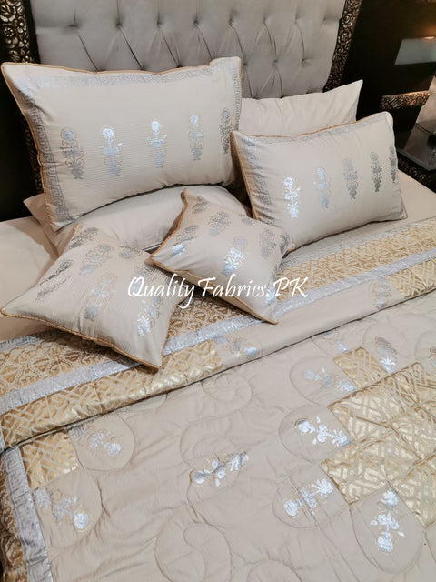 CS-640: Bridal 8 Piece Comforter Set (Block Printing & Premium Quality Cotton Satin)