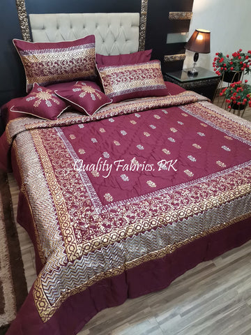 CS-648: Bridal 8 Piece Comforter Set (Block Printing & Premium Quality Cotton Satin)