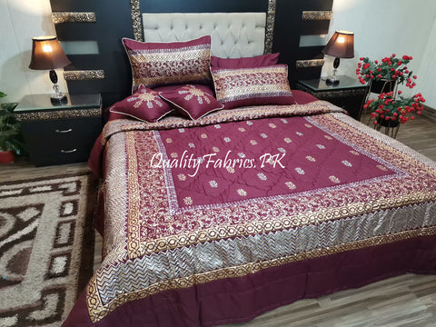 CS-648: Bridal 8 Piece Comforter Set (Block Printing & Premium Quality Cotton Satin)
