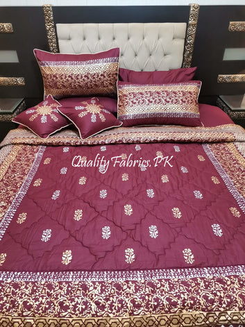 CS-648: Bridal 8 Piece Comforter Set (Block Printing & Premium Quality Cotton Satin)