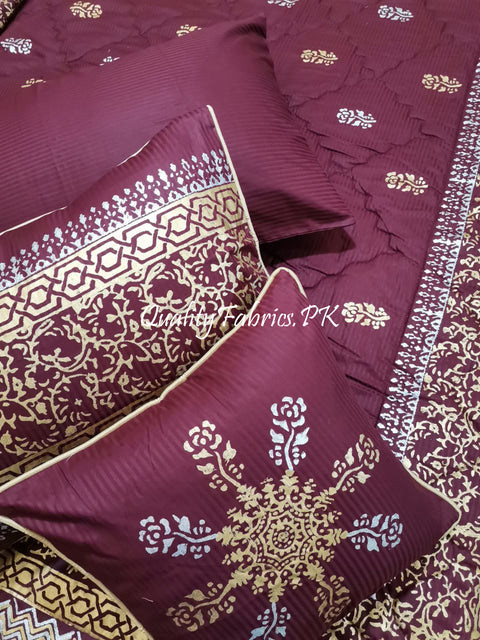 CS-648: Bridal 8 Piece Comforter Set (Block Printing & Premium Quality Cotton Satin)
