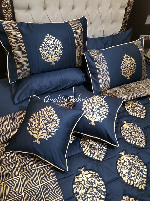 CS-662: Bridal 8 Piece Comforter Set (Block Printing & Premium Quality Cotton Satin)