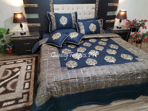 CS-662: Bridal 8 Piece Comforter Set (Block Printing & Premium Quality Cotton Satin)