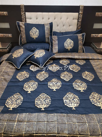 CS-662: Bridal 8 Piece Comforter Set (Block Printing & Premium Quality Cotton Satin)