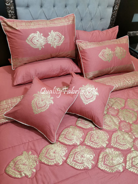 CS-669: Bridal 8 Piece Comforter Set (Block Printing & Premium Quality Cotton Satin)
