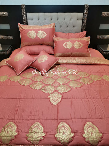CS-669: Bridal 8 Piece Comforter Set (Block Printing & Premium Quality Cotton Satin)