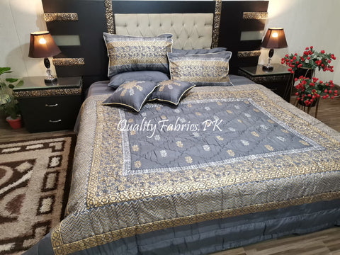 CS-681: Bridal 8 Piece Comforter Set (Block Printing & Premium Quality Cotton Satin)