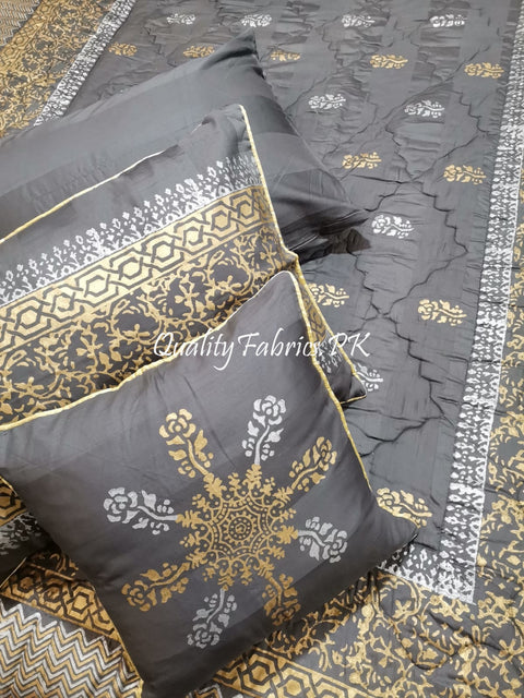 CS-681: Bridal 8 Piece Comforter Set (Block Printing & Premium Quality Cotton Satin)