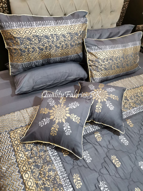 CS-681: Bridal 8 Piece Comforter Set (Block Printing & Premium Quality Cotton Satin)