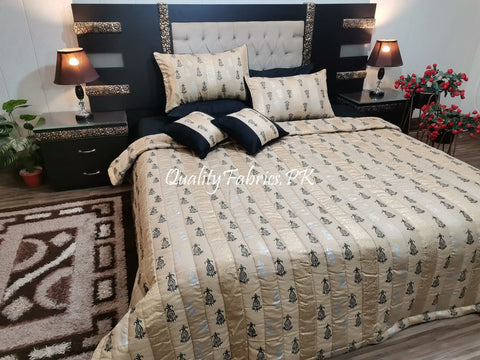 CS-682: Bridal 8 Piece Comforter Set (Block Printing & Premium Quality Cotton Satin)