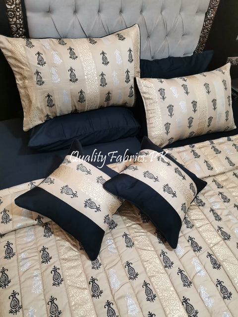 CS-682: Bridal 8 Piece Comforter Set (Block Printing & Premium Quality Cotton Satin)