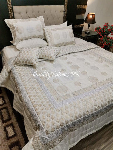 CS-684: Bridal 8 Piece Comforter Set (Block Printing & Premium Quality Cotton Satin)