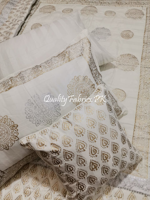 CS-684: Bridal 8 Piece Comforter Set (Block Printing & Premium Quality Cotton Satin)