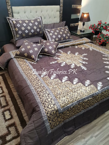 CS-685: Bridal 8 Piece Comforter Set (Block Printing & Premium Quality Cotton Satin)
