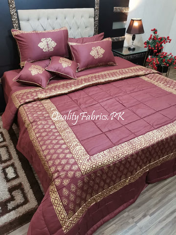 CS-687: Bridal 8 Piece Comforter Set (Block Printing & Premium Quality Cotton Satin)