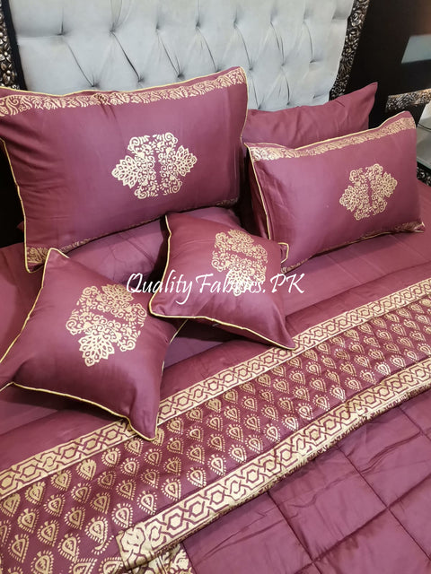 CS-687: Bridal 8 Piece Comforter Set (Block Printing & Premium Quality Cotton Satin)
