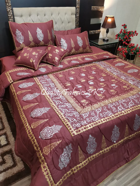 CS-689: Bridal 8 Piece Comforter Set (Block Printing & Premium Quality Cotton Satin)