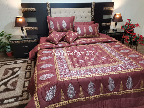 CS-689: Bridal 8 Piece Comforter Set (Block Printing & Premium Quality Cotton Satin)