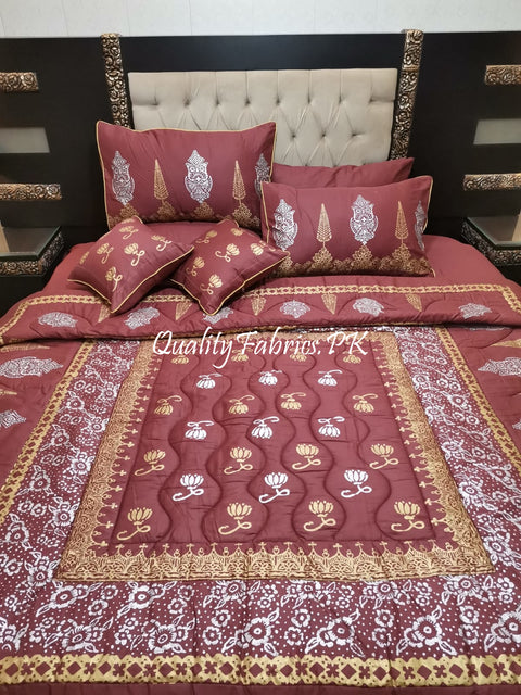 CS-689: Bridal 8 Piece Comforter Set (Block Printing & Premium Quality Cotton Satin)