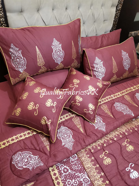 CS-689: Bridal 8 Piece Comforter Set (Block Printing & Premium Quality Cotton Satin)