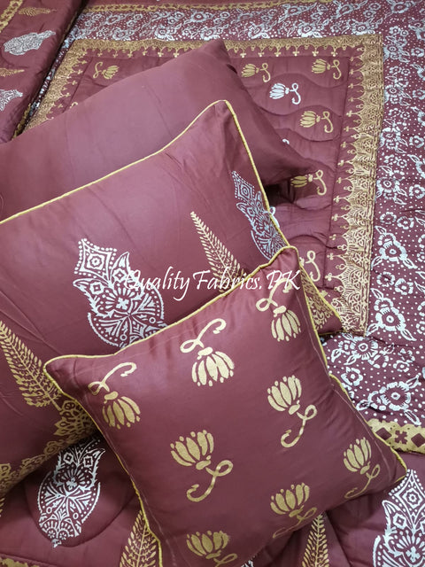 CS-689: Bridal 8 Piece Comforter Set (Block Printing & Premium Quality Cotton Satin)