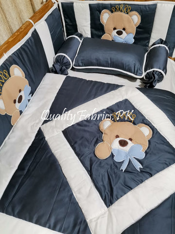 CS-702: Bear Theme Embroidered Cot Bedding Set