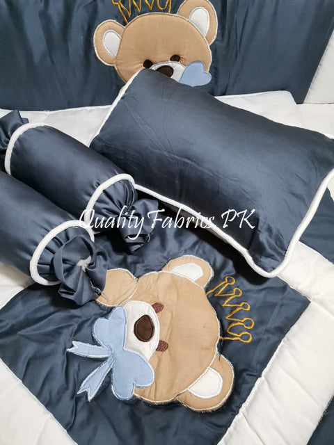 CS-702: Bear Theme Embroidered Cot Bedding Set