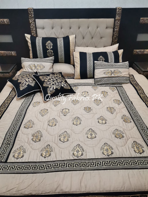 CS-702: Bridal 10 Piece Comforter Set (Block Printing & Premium Quality Cotton Satin)