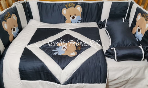 CS-702: Bear Theme Embroidered Cot Bedding Set