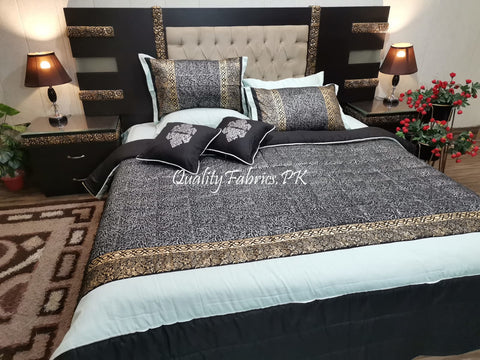 CS-711: Bridal 8 Piece Comforter Set (Block Printing & Premium Quality Cotton Satin)