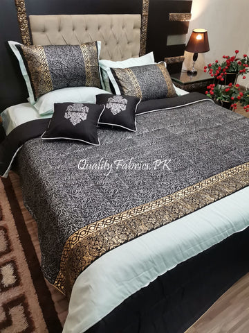 CS-711: Bridal 8 Piece Comforter Set (Block Printing & Premium Quality Cotton Satin)