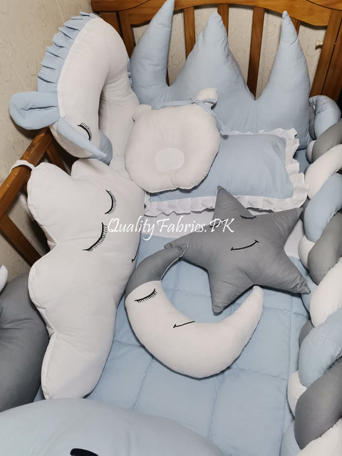 CS-711: Cloud & Crown Theme Cot Bedding Set