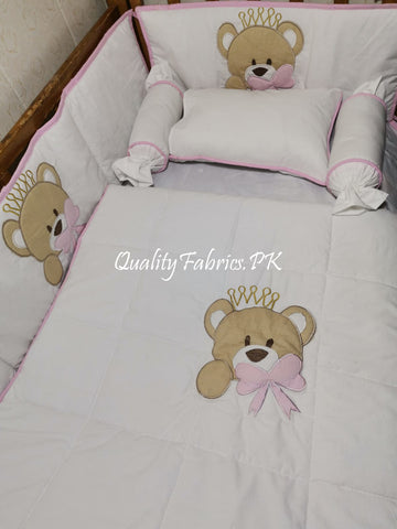 CS-753: Bear Theme Embroidered Cot Bedding Set