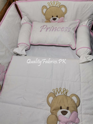 CS-755: Bear Theme Embroidered Cot Bedding Set with Name