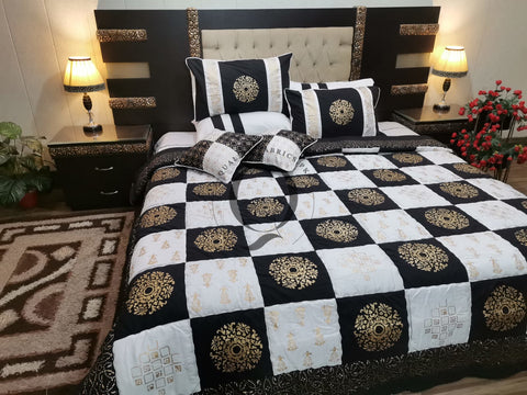 CS-758: Bridal 8 Piece Comforter Set (Block Printing & Premium Quality Cotton Satin)